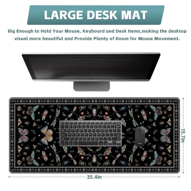 Alt view image 2 of 6 - Black Desk Mat,XXL Extended Big Mouse Pad,Gaming Mousepad with Stitched Edge,Non-Slip Rubber Base Keyboard Desk Pad for Home Office Study Game