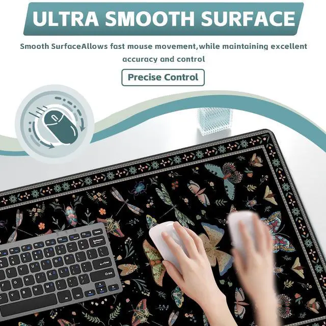 Alt view image 3 of 6 - Black Desk Mat,XXL Extended Big Mouse Pad,Gaming Mousepad with Stitched Edge,Non-Slip Rubber Base Keyboard Desk Pad for Home Office Study Game