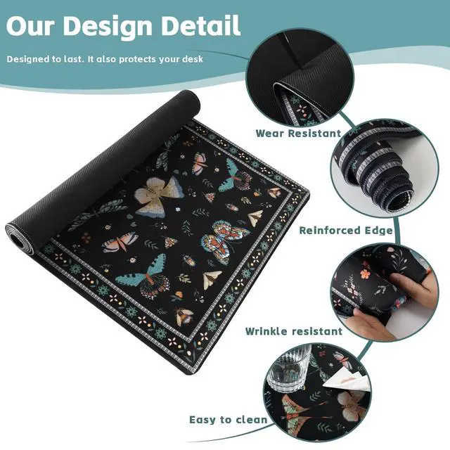 Alt view image 5 of 6 - Black Desk Mat,XXL Extended Big Mouse Pad,Gaming Mousepad with Stitched Edge,Non-Slip Rubber Base Keyboard Desk Pad for Home Office Study Game