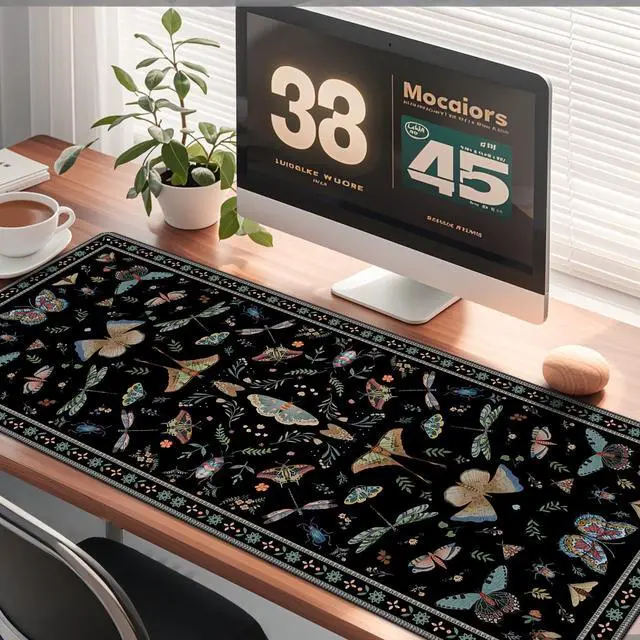 Alt view image 6 of 6 - Black Desk Mat,XXL Extended Big Mouse Pad,Gaming Mousepad with Stitched Edge,Non-Slip Rubber Base Keyboard Desk Pad for Home Office Study Game