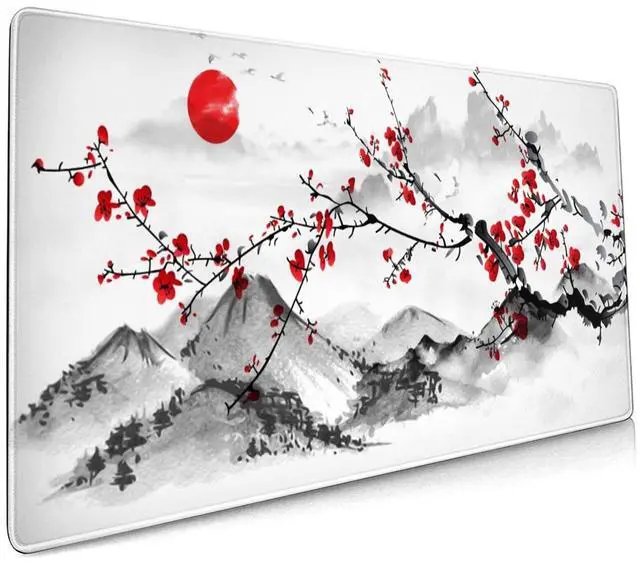 Main image of Extended Large Gaming Mouse Pad 35.4 X 15.7 Inch XXL Full Desk Japanese Art Style Cherry Blossom & Sakura Mousepad Non-Slip Rubber Base Big Keyboard Mat with Stitched Edges for Home Office