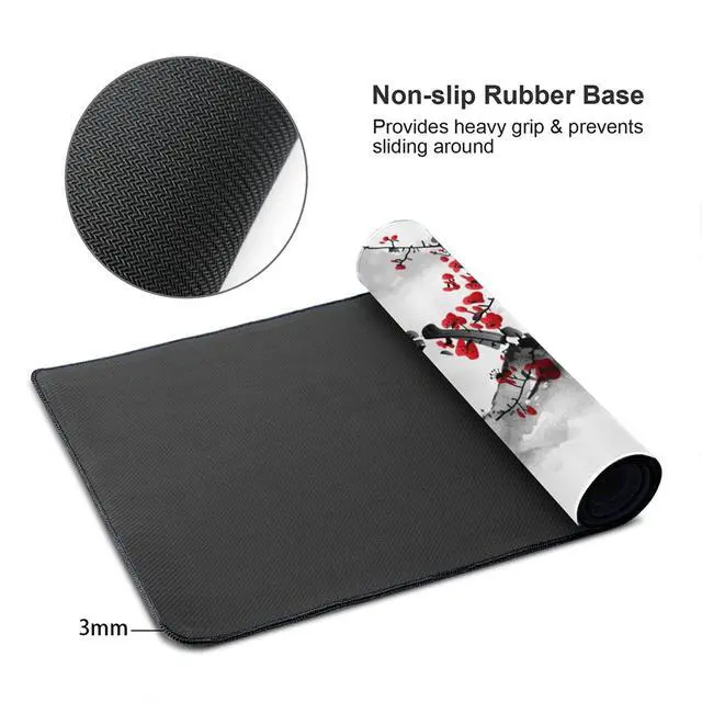 Alt view image 4 of 6 - Extended Large Gaming Mouse Pad 35.4 X 15.7 Inch XXL Full Desk Japanese Art Style Cherry Blossom & Sakura Mousepad Non-Slip Rubber Base Big Keyboard Mat with Stitched Edges for Home Office