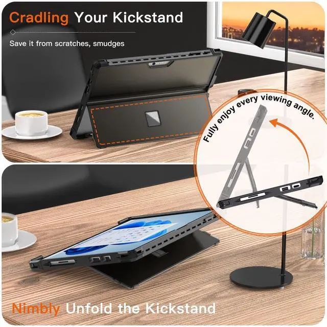 Alt view image 5 of 7 - Case for Microsoft Surface Pro 7 Plus/Pro7/Pro 6/Pro 5/Pro 4/ LTE - All-in-One Rugged Cover Case with Pen Holder, Kickstand Protective Case, Compatible with Type Cover Keyboard, Frosted Black