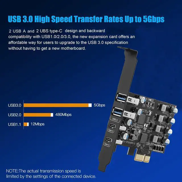 Alt view image 3 of 5 - 4 Ports USB PCIE Card (2 x USB A and 2 x Type C) PCIe USB 3.0 Expansion Card with Low Profile Bracket for Desktop PC