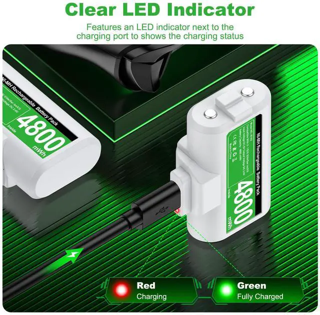Alt view image 2 of 7 - Rechargeable Batteries for Xbox One/Xbox Series X|S Controller,2x4800mWh Xbox Controller Battery Pack, Play and Charge Kit for Xbox Series X/S,Xbox One/Elite,Xbox One S/X with LED Indicator