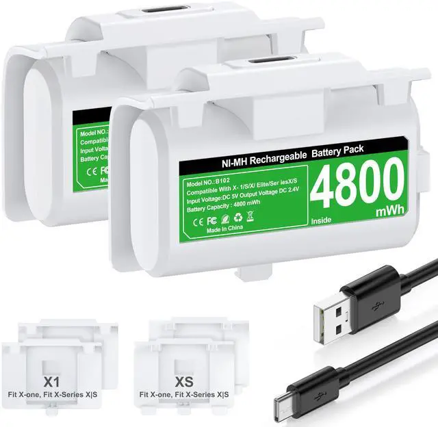 Main image of Rechargeable Batteries for Xbox One/Xbox Series X|S Controller,2x4800mWh Xbox Controller Battery Pack, Play and Charge Kit for Xbox Series X/S,Xbox One/Elite,Xbox One S/X with LED Indicator