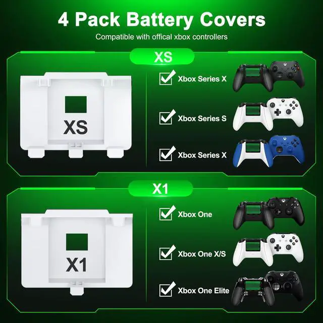 Alt view image 7 of 7 - Rechargeable Batteries for Xbox One/Xbox Series X|S Controller,2x4800mWh Xbox Controller Battery Pack, Play and Charge Kit for Xbox Series X/S,Xbox One/Elite,Xbox One S/X with LED Indicator