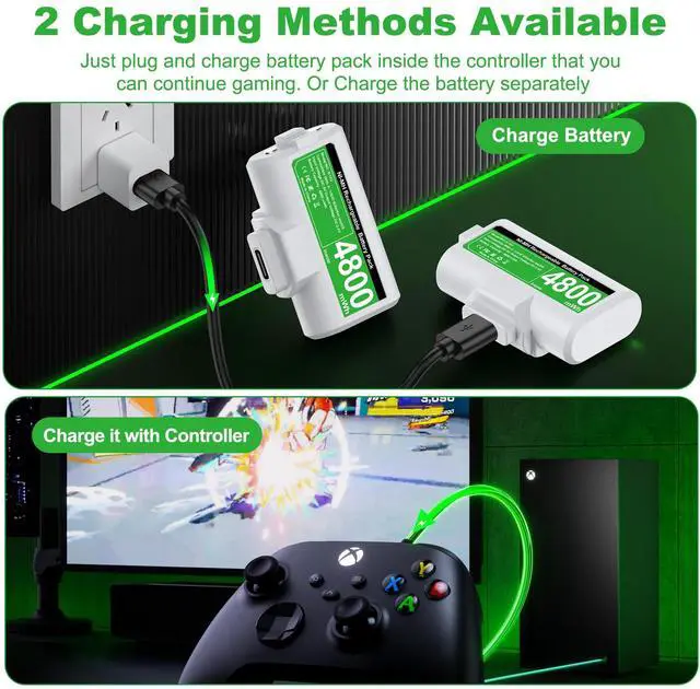 Alt view image 3 of 7 - Rechargeable Batteries for Xbox One/Xbox Series X|S Controller,2x4800mWh Xbox Controller Battery Pack, Play and Charge Kit for Xbox Series X/S,Xbox One/Elite,Xbox One S/X with LED Indicator