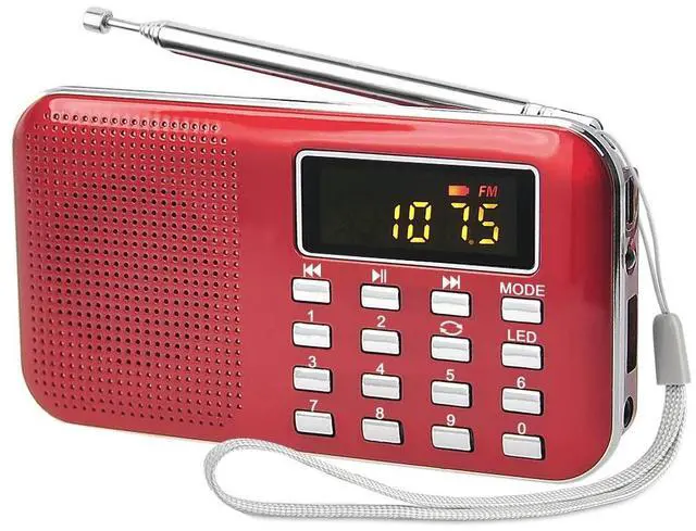 Main image of Radios Portable AM/FM MP3 Speaker, Supports Micro SD/USB, Records Music, Rechargeable Battery, Mini Radio with Best Reception (RED)