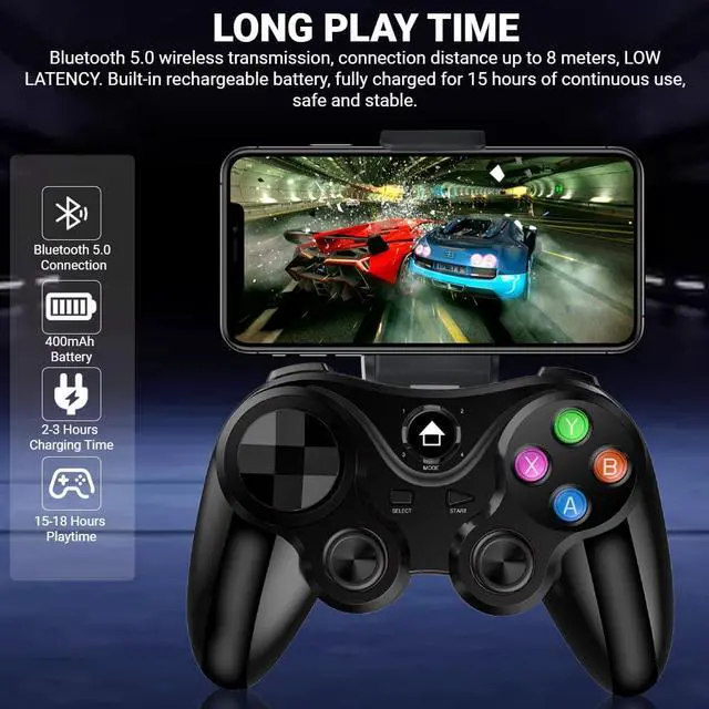 Alt view image 4 of 7 - Wireless Game Controller for iOS & Android, Bluetooth Gamepad Joystick with Phone Holder for iPhone 15/14/13/12, Samsung Galaxy S22/S21/S20, One Plus, TCL, Call of Duty, Apex Legends,Direct Play