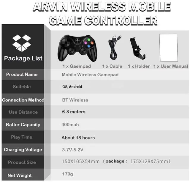 Alt view image 7 of 7 - Wireless Game Controller for iOS & Android, Bluetooth Gamepad Joystick with Phone Holder for iPhone 15/14/13/12, Samsung Galaxy S22/S21/S20, One Plus, TCL, Call of Duty, Apex Legends,Direct Play