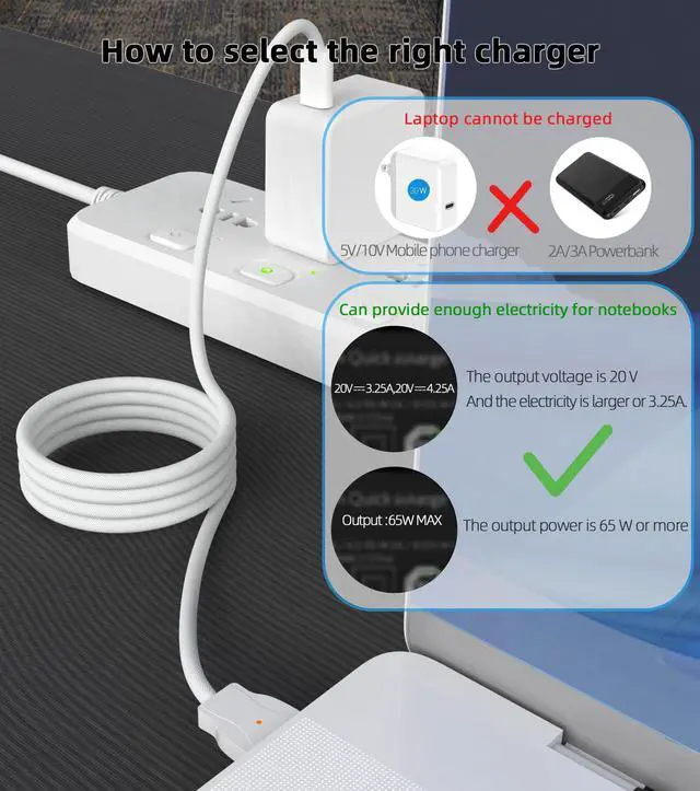 Alt view image 3 of 5 - Magnetic 2 Laptop USB C Charging Cable, 85W 20V 4.25A, 5ft Nylon Braided, Compatible with MacBook Air Pro 2012-2017