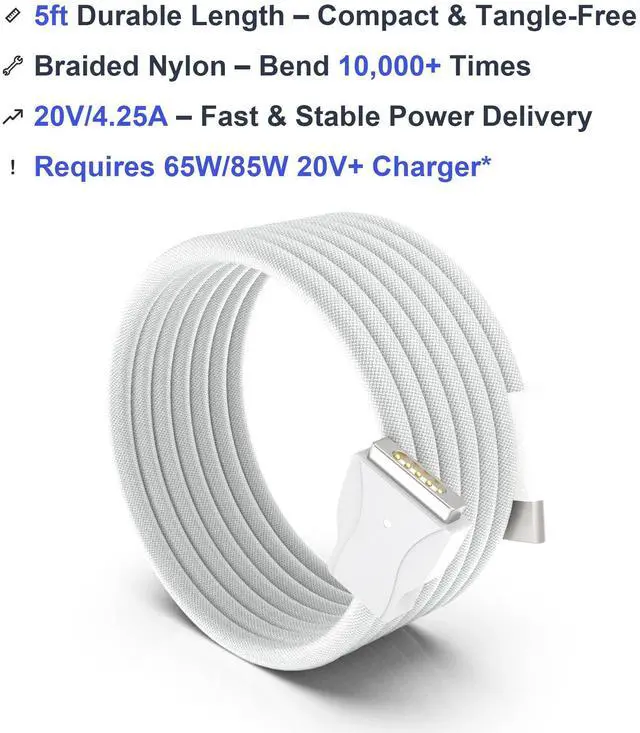 Alt view image 4 of 5 - Magnetic 2 Laptop USB C Charging Cable, 85W 20V 4.25A, 5ft Nylon Braided, Compatible with MacBook Air Pro 2012-2017