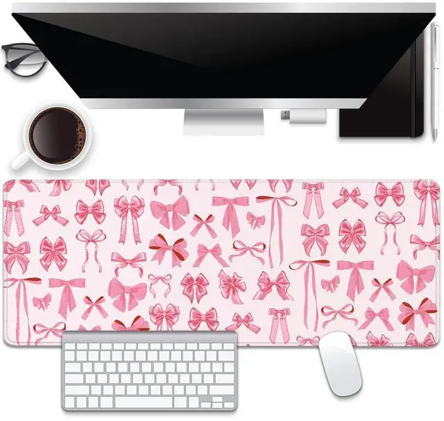 Main image of Pink Bow Desk Pad Mouse Pad,Extend XL Mouse Mat with Stitched Edges,Non-Slip Rubber Base Large Mousepad for Office PC Keyboard Laptop and Home Work Desk Mat(31.5X11.8 in)