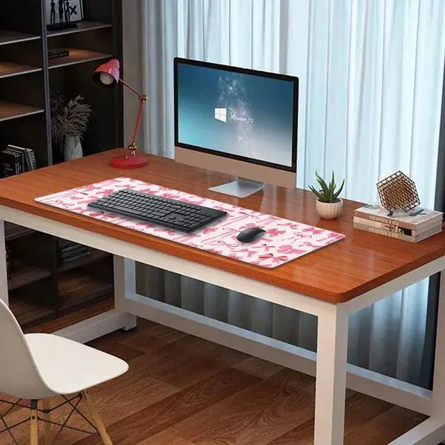 Alt view image 4 of 7 - Pink Bow Desk Pad Mouse Pad,Extend XL Mouse Mat with Stitched Edges,Non-Slip Rubber Base Large Mousepad for Office PC Keyboard Laptop and Home Work Desk Mat(31.5X11.8 in)