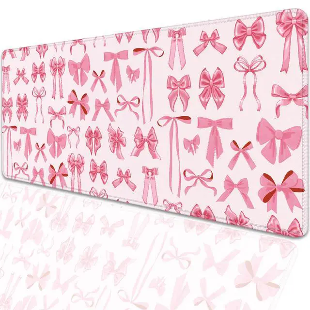 Alt view image 2 of 7 - Pink Bow Desk Pad Mouse Pad,Extend XL Mouse Mat with Stitched Edges,Non-Slip Rubber Base Large Mousepad for Office PC Keyboard Laptop and Home Work Desk Mat(31.5X11.8 in)