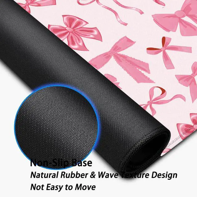 Alt view image 6 of 7 - Pink Bow Desk Pad Mouse Pad,Extend XL Mouse Mat with Stitched Edges,Non-Slip Rubber Base Large Mousepad for Office PC Keyboard Laptop and Home Work Desk Mat(31.5X11.8 in)