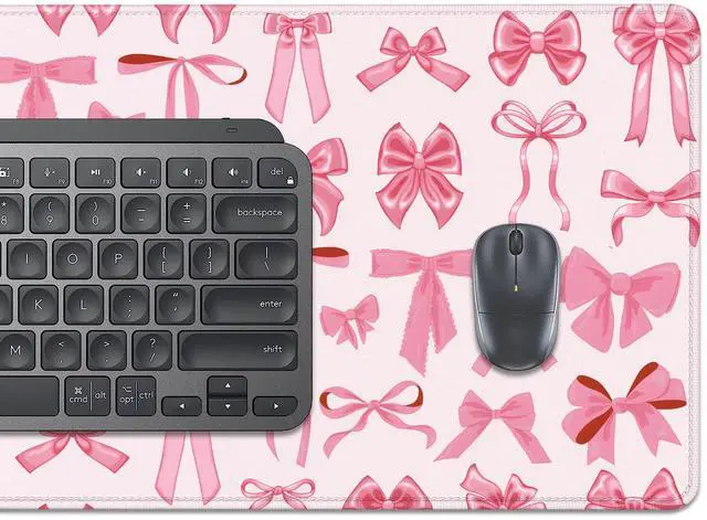 Alt view image 7 of 7 - Pink Bow Desk Pad Mouse Pad,Extend XL Mouse Mat with Stitched Edges,Non-Slip Rubber Base Large Mousepad for Office PC Keyboard Laptop and Home Work Desk Mat(31.5X11.8 in)