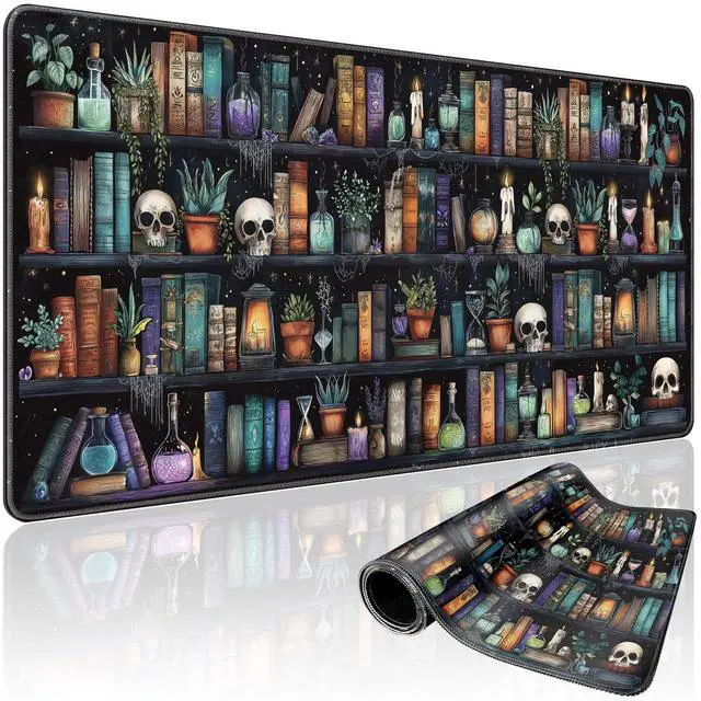 Main image of Gothic Library Large Gaming Mouse Pad 31.5"x15.7"Vintage Bookshelf XXL Desk Mat, Non-Slip Rubber Base & Stitched Edges - Extended Waterproof Mousepad for PC/Laptop/Office/Home Decor