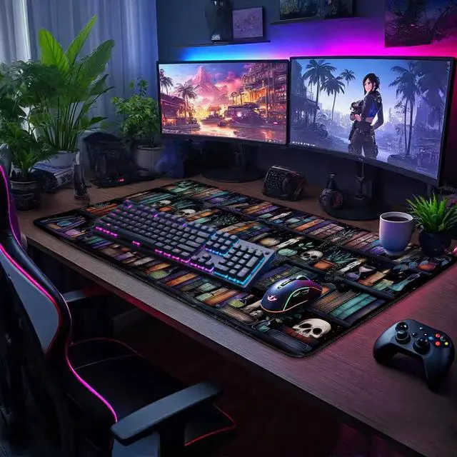 Alt view image 2 of 7 - Gothic Library Large Gaming Mouse Pad 31.5"x15.7"Vintage Bookshelf XXL Desk Mat, Non-Slip Rubber Base & Stitched Edges - Extended Waterproof Mousepad for PC/Laptop/Office/Home Decor