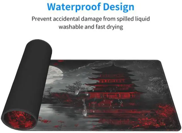 Alt view image 4 of 7 - Japanese Mouse Pad XXL 31.5 X 11.8 Inch Black Red Design Style Extended Large Gaming Mousepad Keyboard Full Desk Mat Non-Slip Rubber Base Stitched Edges for Home Office