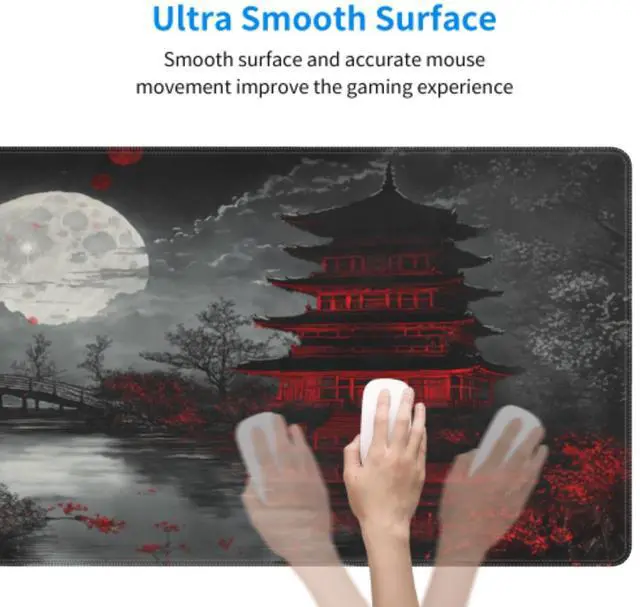 Alt view image 5 of 7 - Japanese Mouse Pad XXL 31.5 X 11.8 Inch Black Red Design Style Extended Large Gaming Mousepad Keyboard Full Desk Mat Non-Slip Rubber Base Stitched Edges for Home Office