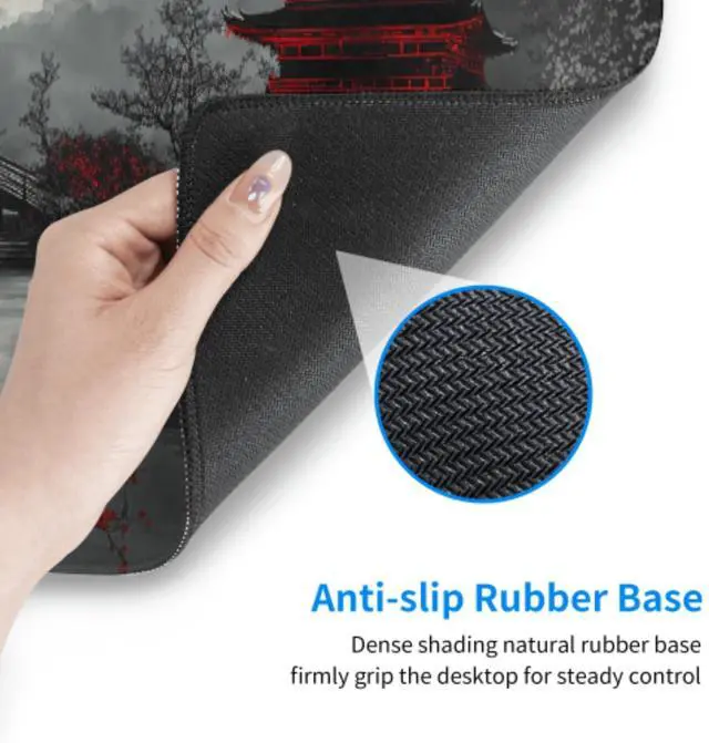 Alt view image 6 of 7 - Japanese Mouse Pad XXL 31.5 X 11.8 Inch Black Red Design Style Extended Large Gaming Mousepad Keyboard Full Desk Mat Non-Slip Rubber Base Stitched Edges for Home Office