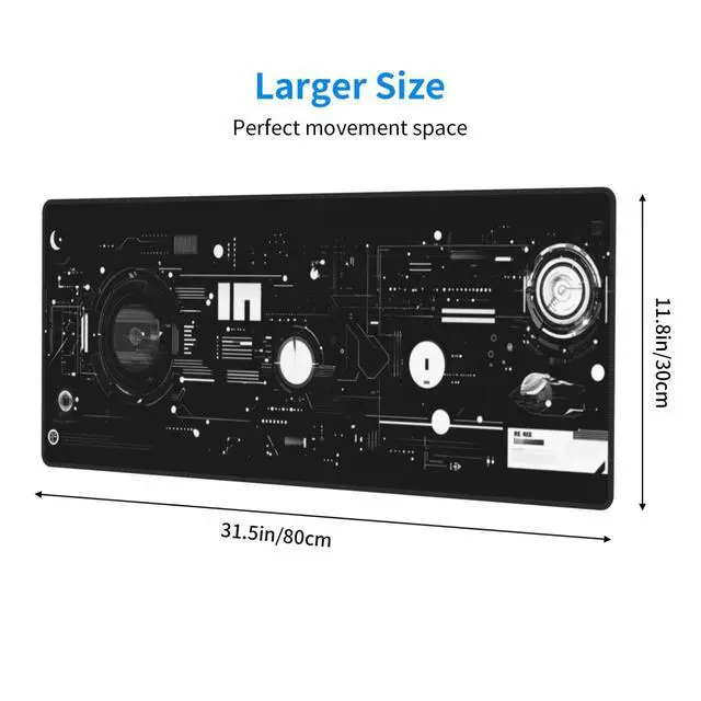 Alt view image 3 of 7 - Mechanical Mouse Pad 31.5 X 11.8 Inch Big Desk Rubber Base Stitched Edges Keyboard Pad Spaceship XXL Mouse Mat for Home Game and Office