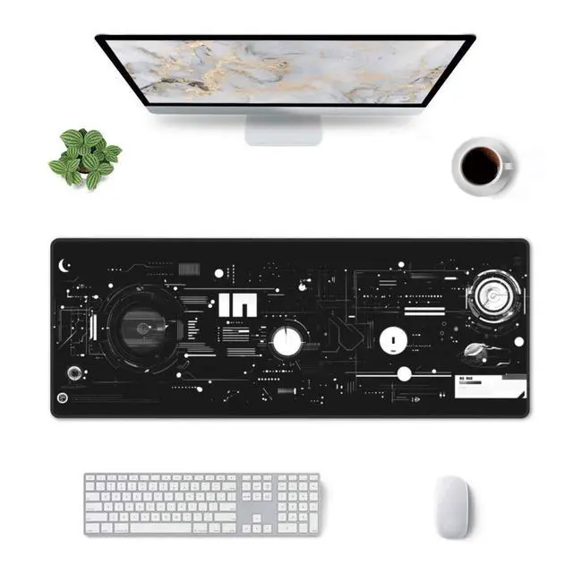 Alt view image 2 of 7 - Mechanical Mouse Pad 31.5 X 11.8 Inch Big Desk Rubber Base Stitched Edges Keyboard Pad Spaceship XXL Mouse Mat for Home Game and Office
