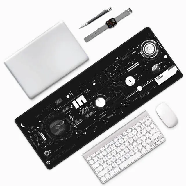 Alt view image 6 of 7 - Mechanical Mouse Pad 31.5 X 11.8 Inch Big Desk Rubber Base Stitched Edges Keyboard Pad Spaceship XXL Mouse Mat for Home Game and Office