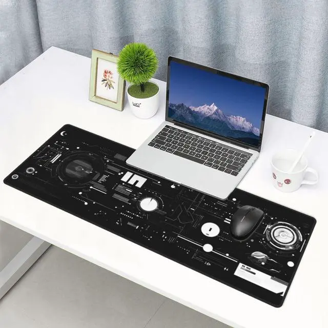 Alt view image 7 of 7 - Mechanical Mouse Pad 31.5 X 11.8 Inch Big Desk Rubber Base Stitched Edges Keyboard Pad Spaceship XXL Mouse Mat for Home Game and Office