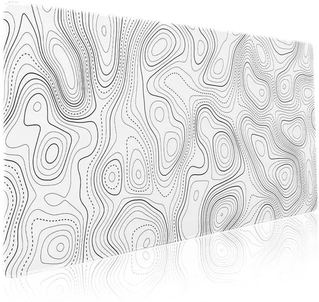 Main image of Topographic Contour White Gaming Mouse Pad XXL Geographic Map Lines Extended Big Large Desk Mat Non-Slip Rubber Base Stitched Edge Long Keyboard Mousepad for PC Computer Laptop,35.4×15.7 in