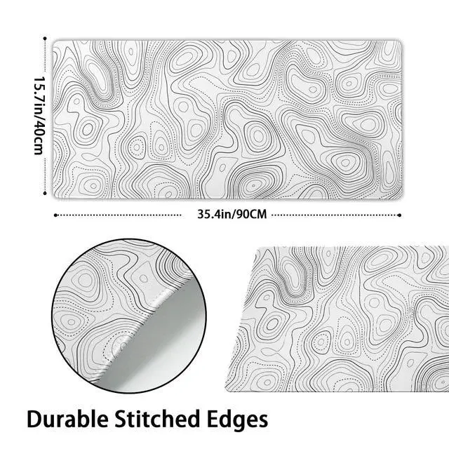 Alt view image 2 of 7 - Topographic Contour White Gaming Mouse Pad XXL Geographic Map Lines Extended Big Large Desk Mat Non-Slip Rubber Base Stitched Edge Long Keyboard Mousepad for PC Computer Laptop,35.4×15.7 in