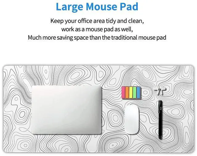 Alt view image 4 of 7 - Topographic Contour White Gaming Mouse Pad XXL Geographic Map Lines Extended Big Large Desk Mat Non-Slip Rubber Base Stitched Edge Long Keyboard Mousepad for PC Computer Laptop,35.4×15.7 in