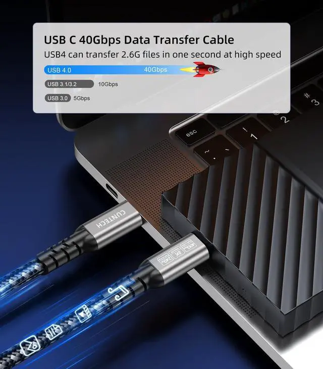 Alt view image 2 of 6 - USB4 Cable for Thunderbolt 4/3 Cable 3.3ft 2-Pack, 40Gbps Data Transfer 240W PD Fast Charging 8K/4K@60Hz Video Monitor Cable for MacBook iPhone16/17 iPad Samsung Galaxy Cell Phone Tablet Laptop