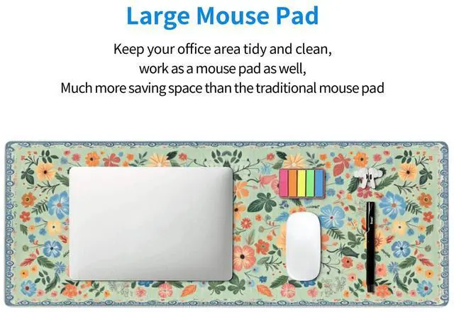 Alt view image 5 of 5 - Gaming Mouse Pad, Large Non-Slip Rubber Base Mousepad, Keyboard Mouse Mat, Desk Pad with Stitched Edges, 31.5x11.8inch, Wilde Flower