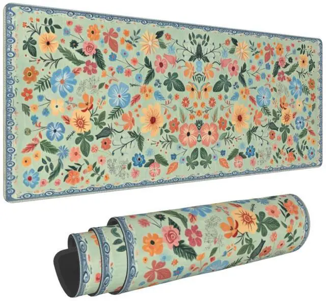 Main image of Gaming Mouse Pad, Large Non-Slip Rubber Base Mousepad, Keyboard Mouse Mat, Desk Pad with Stitched Edges, 31.5x11.8inch, Wilde Flower