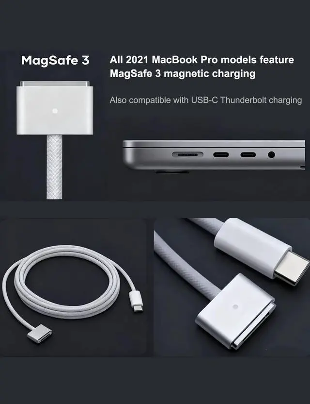 Alt view image 5 of 6 - USB-C to Magnetic 3 Cable 6.6FT, 140W Charging Cable Compatible with MacBook Pro (16"/14" 2024/2023/2021), MacBook Air (15"/13" M4 2025, M3 2024, M2 2023, M2 2022) (Silvery)