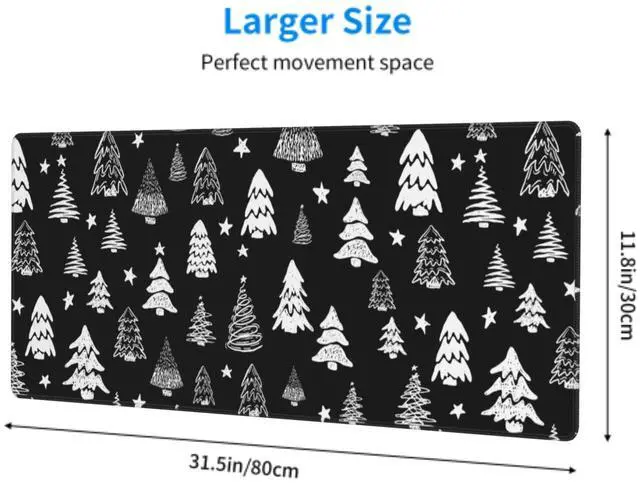 Alt view image 3 of 6 - Black White Christmas Mouse Pad 31.5 X 11.8 Inch XL Xmas Tree Holiday Extended Large Gaming Mousepad Keyboard Desk Mat Non-Slip Rubber Base Stitched Edges for Home Office