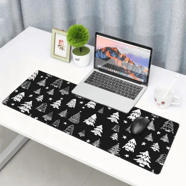 Alt view image 2 of 6 - Black White Christmas Mouse Pad 31.5 X 11.8 Inch XL Xmas Tree Holiday Extended Large Gaming Mousepad Keyboard Desk Mat Non-Slip Rubber Base Stitched Edges for Home Office