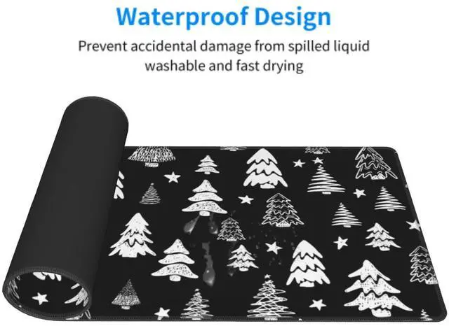 Alt view image 4 of 6 - Black White Christmas Mouse Pad 31.5 X 11.8 Inch XL Xmas Tree Holiday Extended Large Gaming Mousepad Keyboard Desk Mat Non-Slip Rubber Base Stitched Edges for Home Office