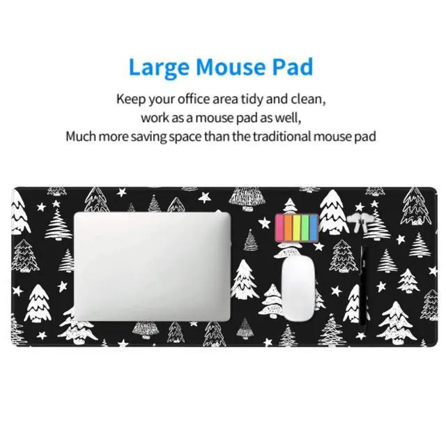 Alt view image 6 of 6 - Black White Christmas Mouse Pad 31.5 X 11.8 Inch XL Xmas Tree Holiday Extended Large Gaming Mousepad Keyboard Desk Mat Non-Slip Rubber Base Stitched Edges for Home Office