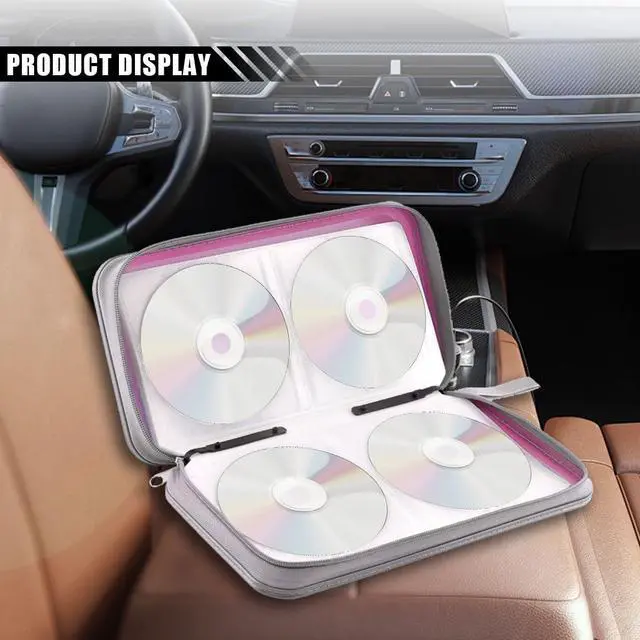 Alt view image 5 of 6 - Car CD DVD Case - 96 Capacity DVD Disc Storage Binder Wallet - Portable Hard Plastic CD Case Holder - Zipper Protective CD/DVD Organizer for Car Office Home Travel (Pink)