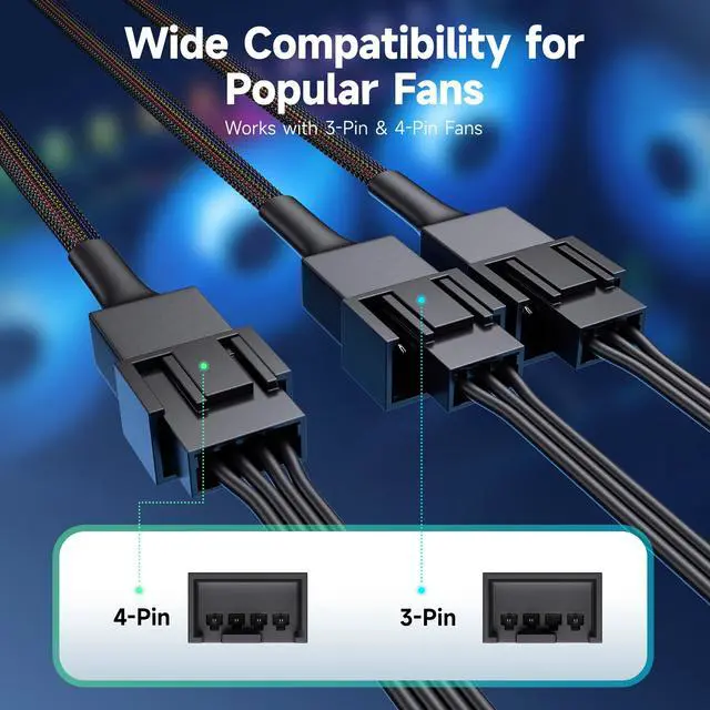 Alt view image 2 of 4 - 2-Pack 3 Way 4 Pin PWM Fan Splitter Cable - 12 Inches / 30cm, 1x PWM-Controlled with 2 Follower, PC Fan Splitter 1 to 3 Converter