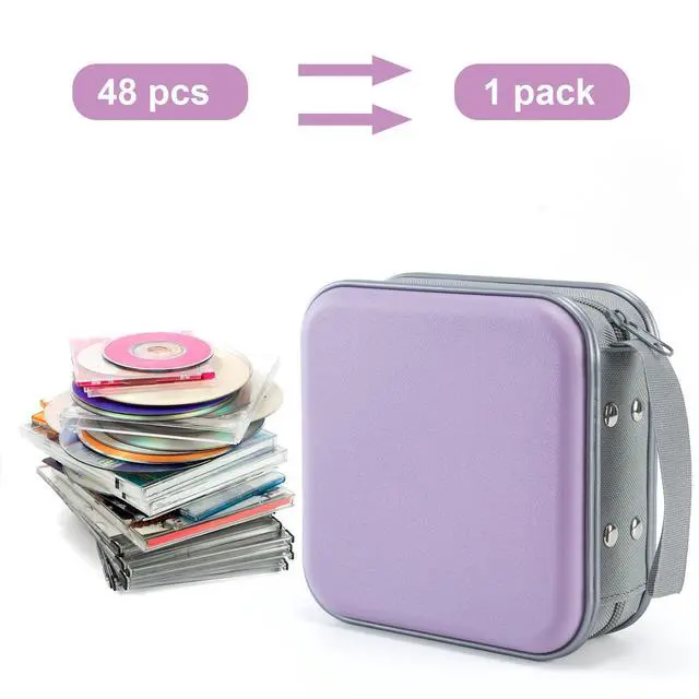 Alt view image 2 of 7 - DVD Case, 48 Capacity CD Case Portable CD Holder Storage Hard Plastic DVD Wallet Holder Organizer for Car (Lavender)
