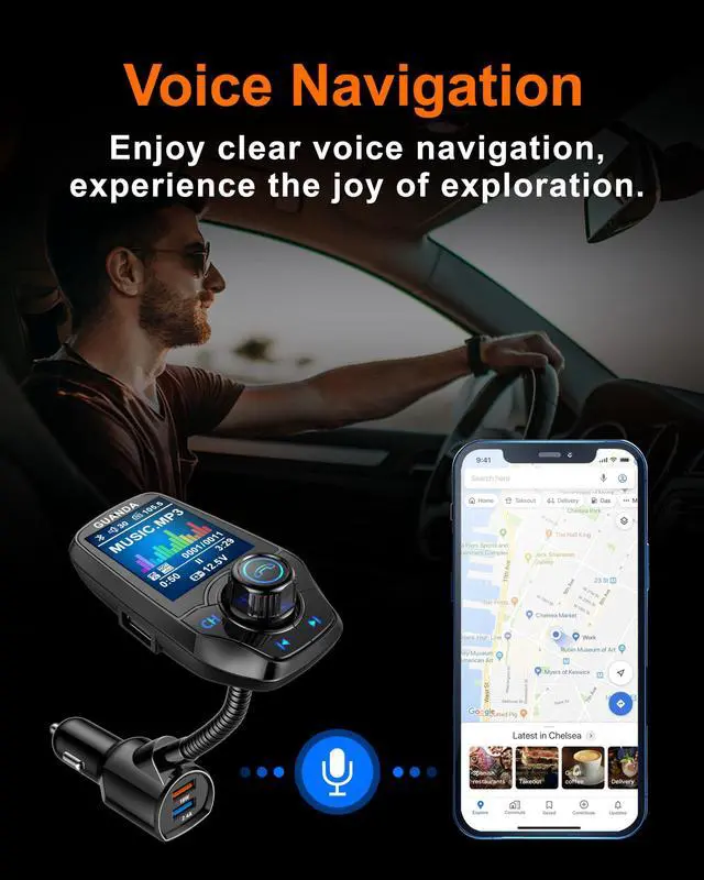 Alt view image 7 of 7 - Upgraded Bluetooth FM Transmitter for Car, Wireless Radio Adapter Kit W 1.8" Color Display Hands-Free Call AUX in/Out SD/TF Card USB Fast Charge 18W for All Smartphones Audio Players - Black