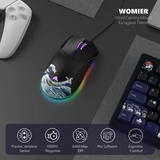 Alt view image 2 of 6 - Wired Gaming Mouse,Black RGB Anime Mouse w/Ergonomic Computer 12000DPI/6 Programmable Buttons Programmable Buttons for Laptop PC Mac Windows (G705 V2 Kanagawa)