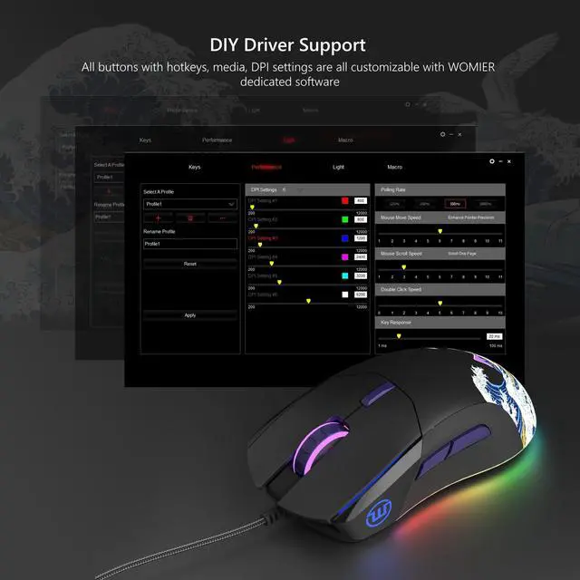 Alt view image 3 of 6 - Wired Gaming Mouse,Black RGB Anime Mouse w/Ergonomic Computer 12000DPI/6 Programmable Buttons Programmable Buttons for Laptop PC Mac Windows (G705 V2 Kanagawa)