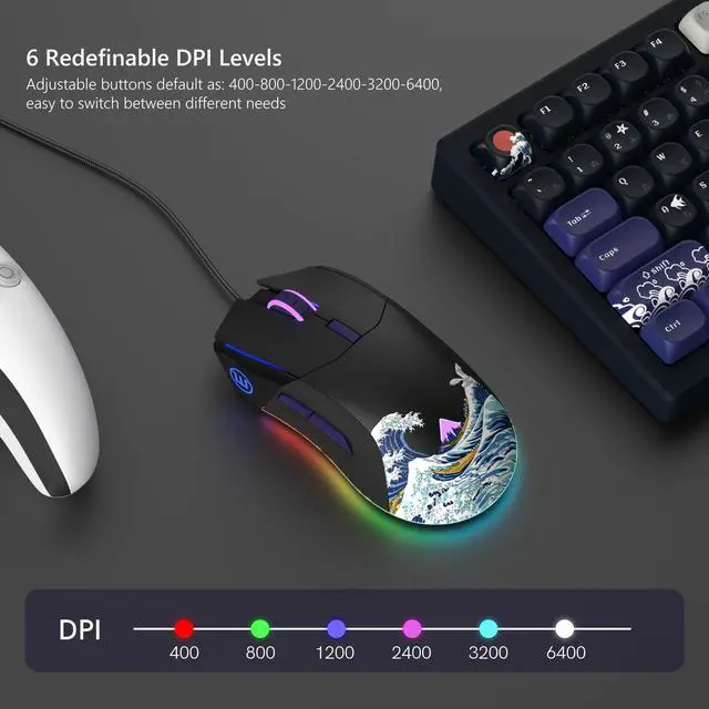 Alt view image 4 of 6 - Wired Gaming Mouse,Black RGB Anime Mouse w/Ergonomic Computer 12000DPI/6 Programmable Buttons Programmable Buttons for Laptop PC Mac Windows (G705 V2 Kanagawa)