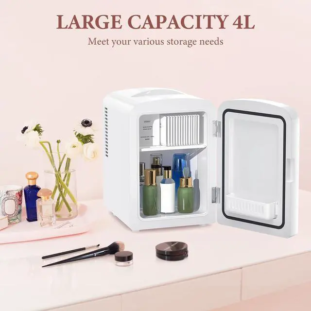 Alt view image 2 of 6 - Mini Fridge, 4L Portable Small Refrigerator for Skincare, Cosmetics, Food & Drinks, Compact Refrigerator for Bedroom, Dorm, Car, Office, White